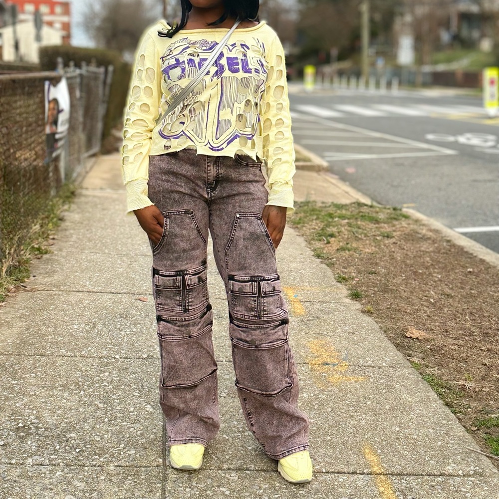 Pink Stone Wash Cargo Pants👖 💕
